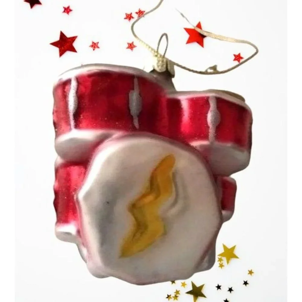 Retro Drums Ornament Glass Musical Band Instrument Christmas Gift New